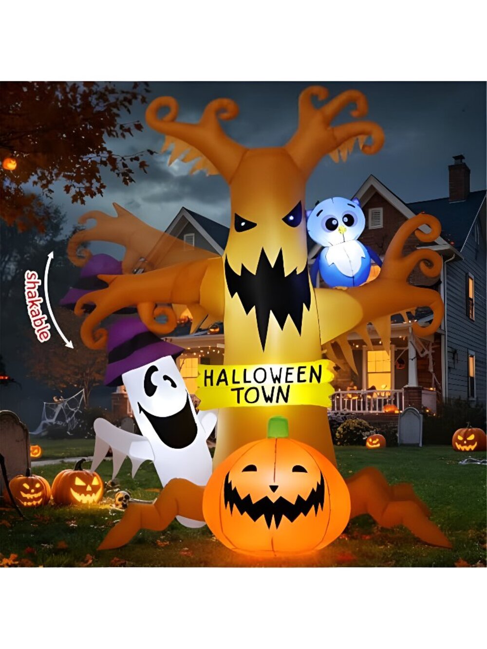 GOOSH 8 FT Halloween Inflatables Dead Tree Outdoor Decorations with Owl Ghosts